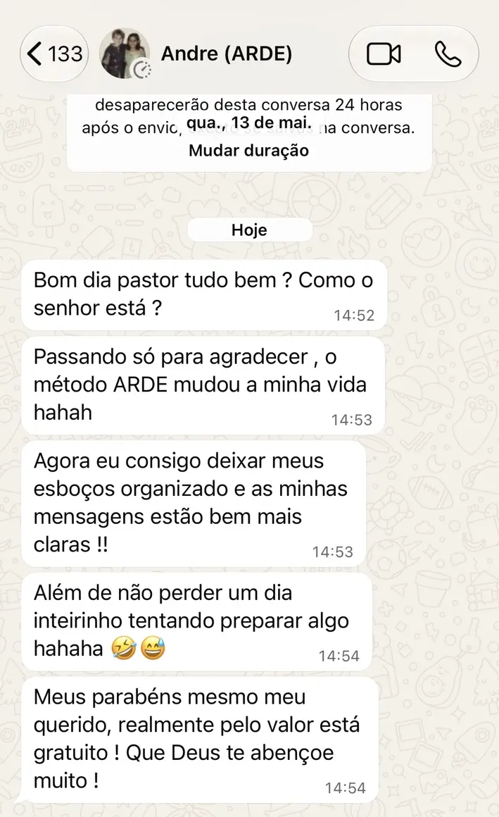Conversa com André sobre esboços mais organizados, mensagens mais claras e menos tempo de preparo