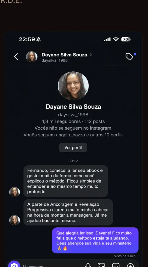 Mensagem de Dayane sobre Ancoragem e Revelação Progressiva