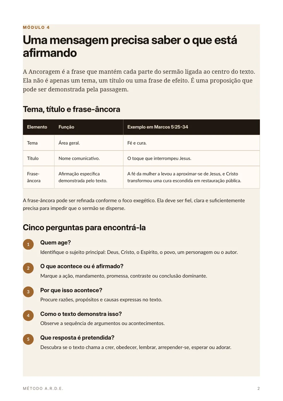 Página interna do módulo Ancoragem