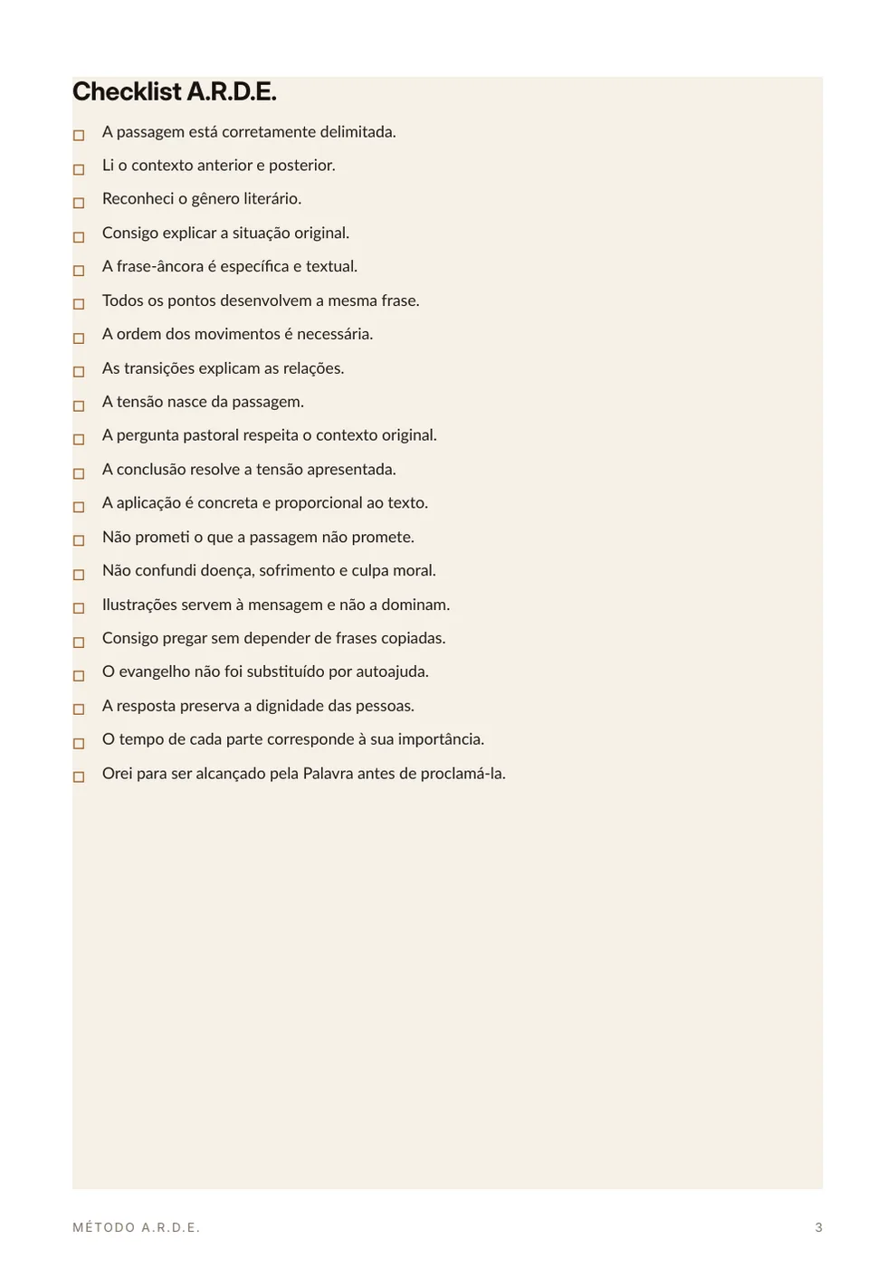 Página interna do checklist final